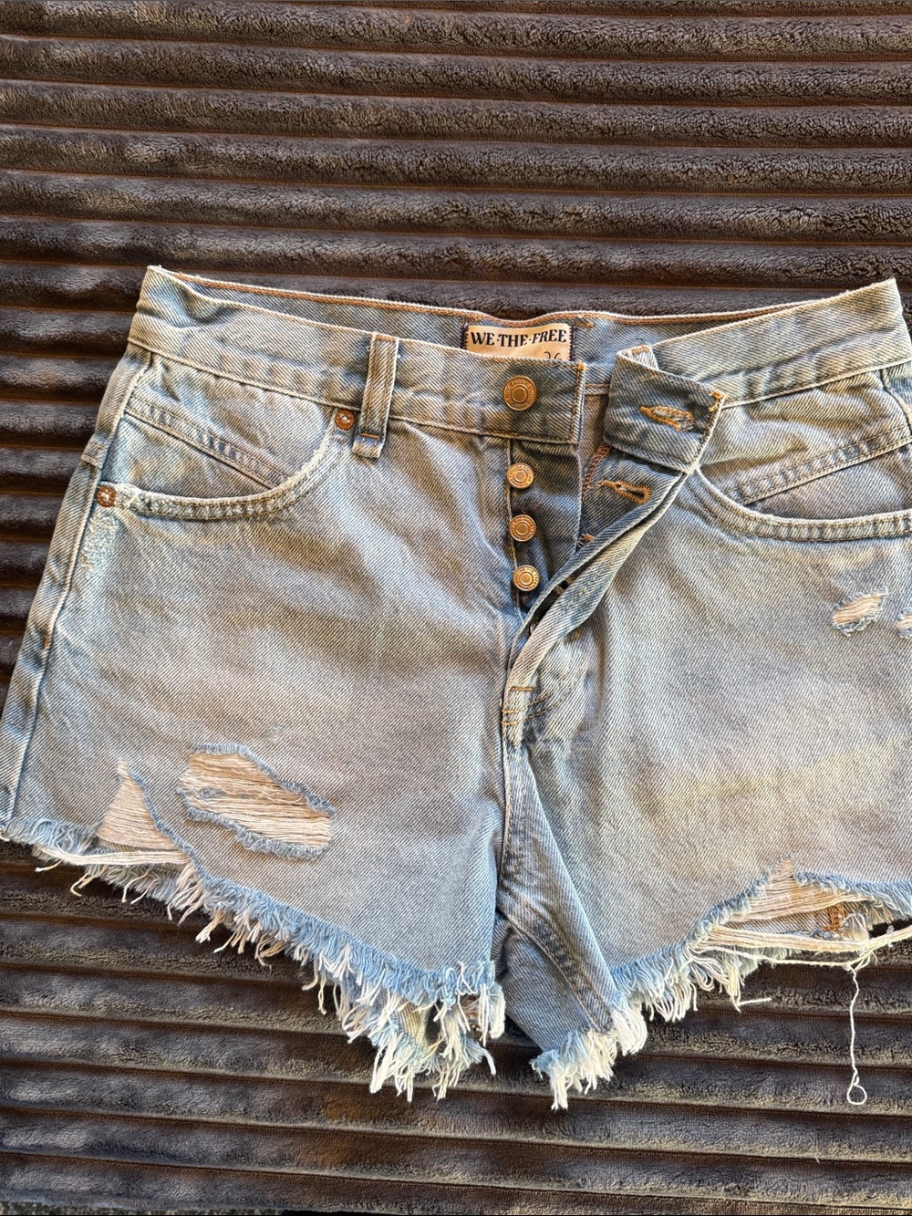 Free People We The Free Light Blue Distressed Frayed Hem Denim Shorts